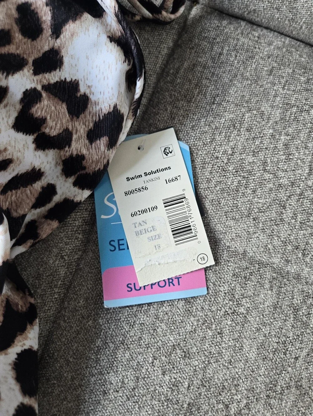 Swim Solutions | Leopard Printed Pleat-Front Tankini Top Tan Beige Size 18